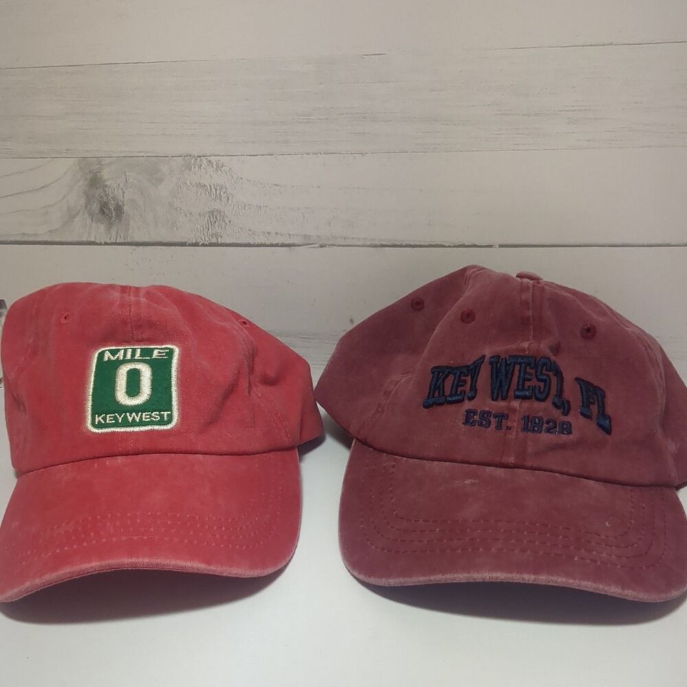 Lot of 2 Life in Paradise Key West  Washed Style Ball Cap Hats Mile 0